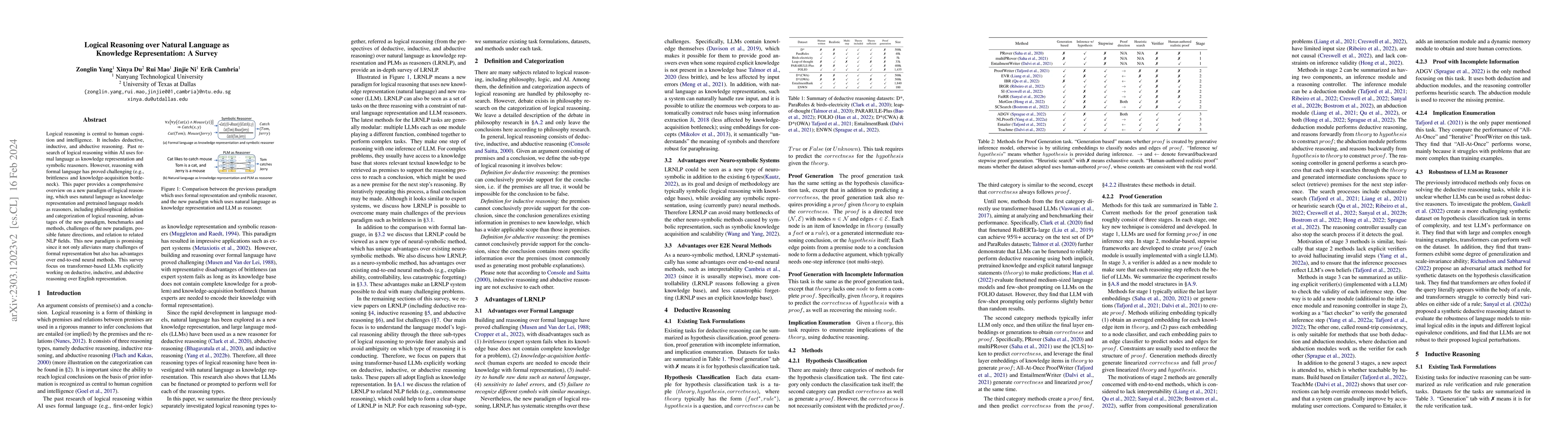 Thumbnail for Logical Reasoning over Natural Language as Knowledge Representation: A
  Survey