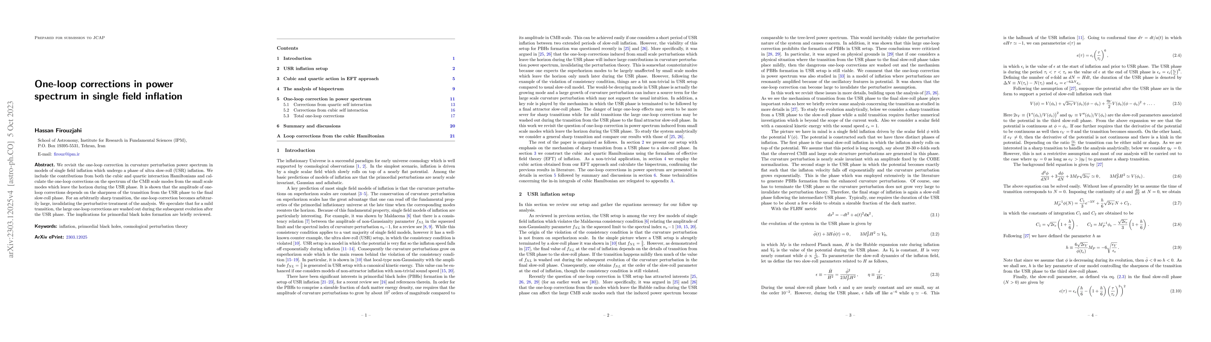 Thumbnail for One-loop Corrections in Power Spectrum in Single Field Inflation