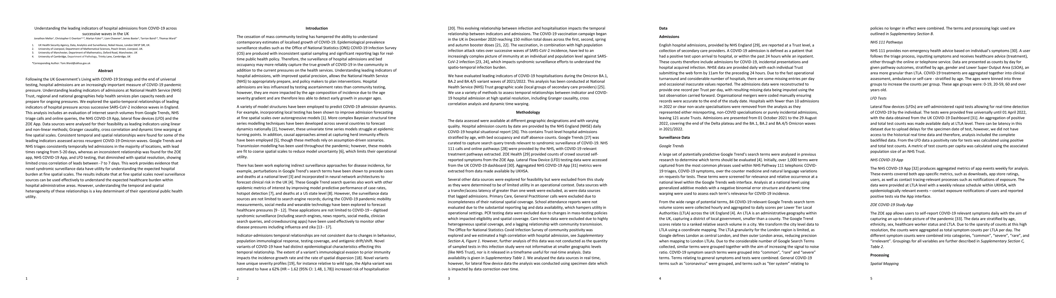 Thumbnail for Understanding the leading indicators of hospital admissions from
  COVID-19 across successive waves in the UK