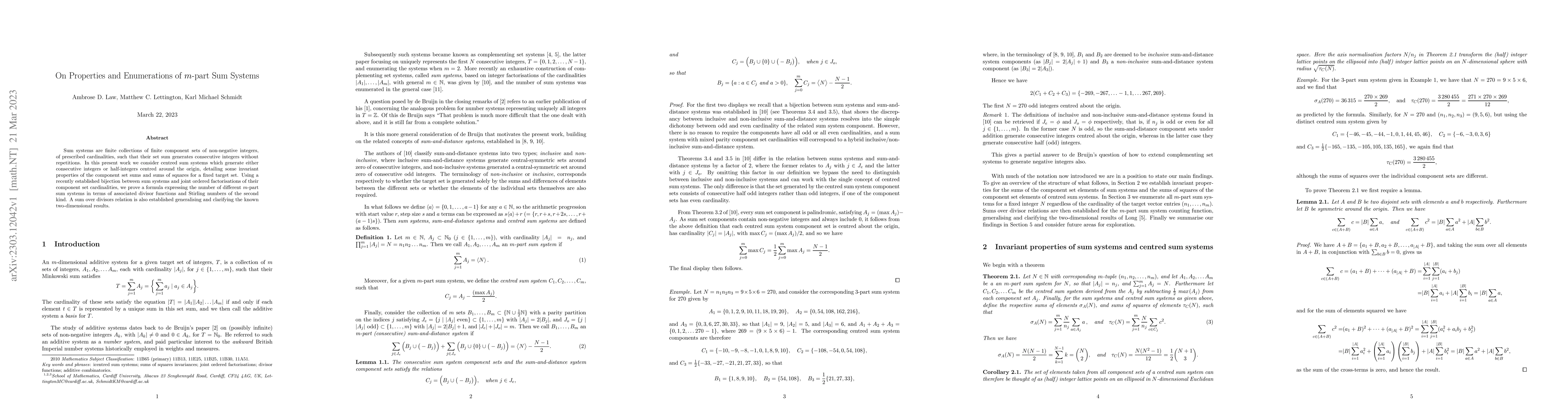 Thumbnail for On Properties and Enumerations of m-part Sum Systems