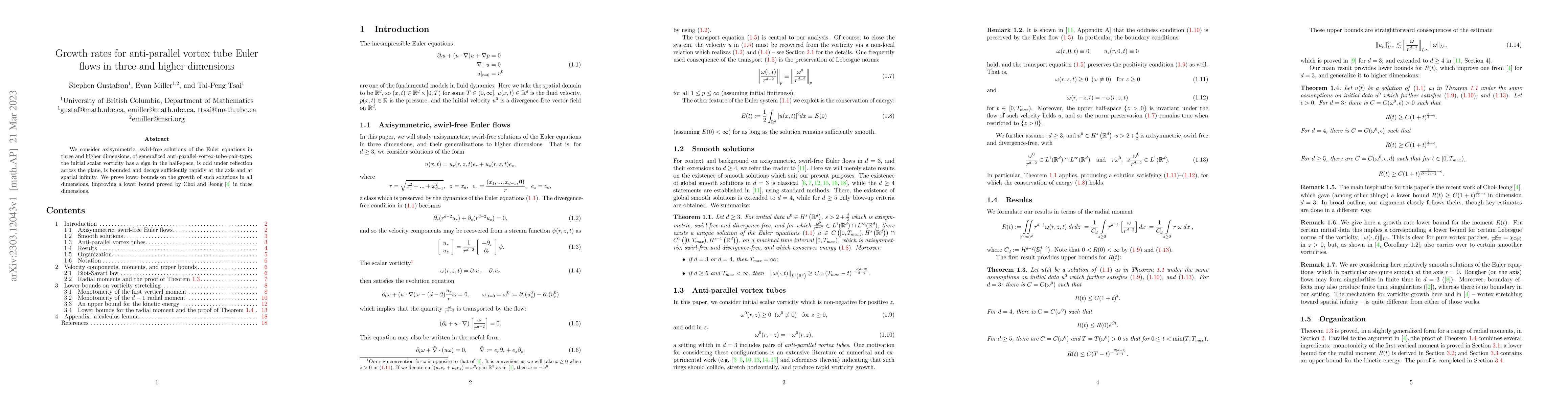 Thumbnail for Growth rates for anti-parallel vortex tube Euler flows in three and
  higher dimensions