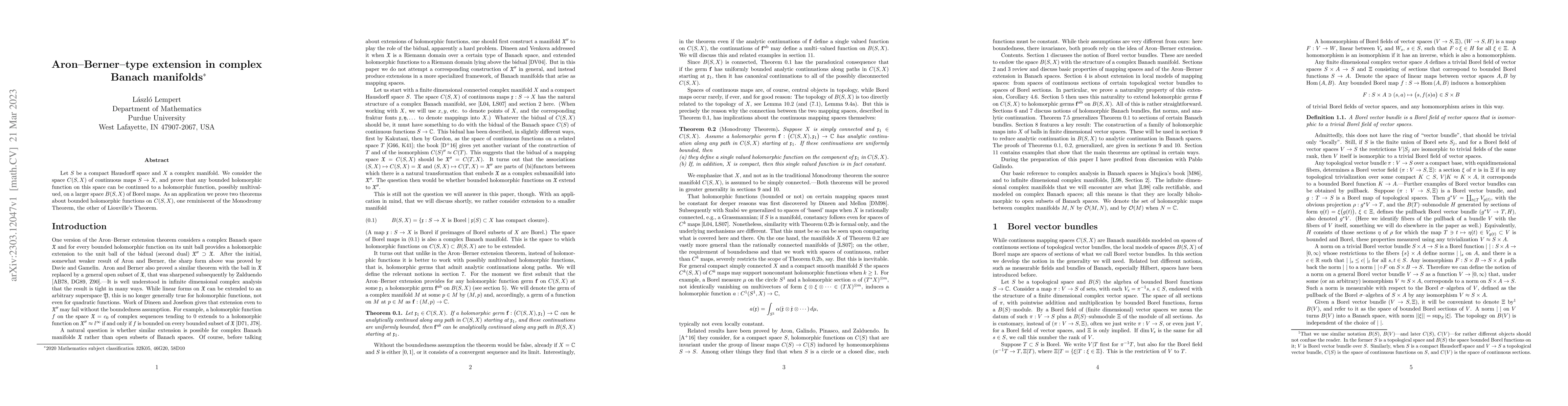 Thumbnail for Aron--Berner--type extension in complex Banach manifolds