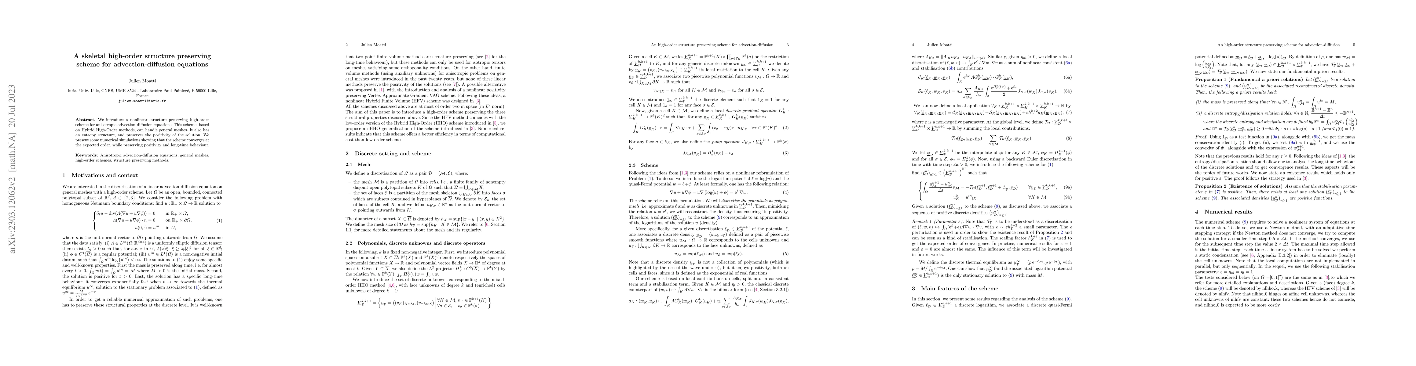 Thumbnail for A skeletal high-order structure preserving scheme for
  advection-diffusion equations