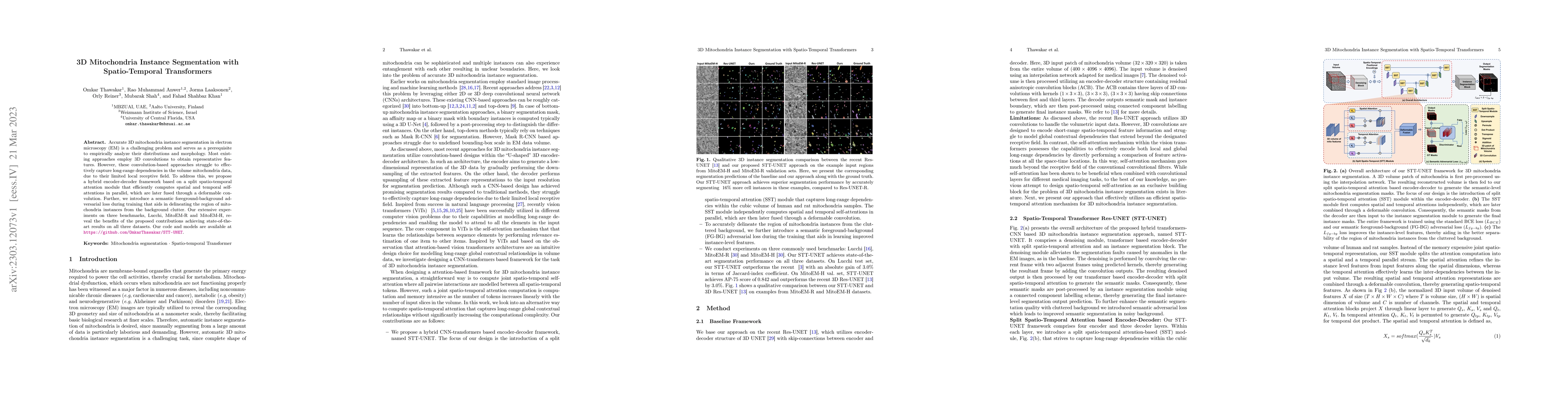 Thumbnail for 3D Mitochondria Instance Segmentation with Spatio-Temporal Transformers