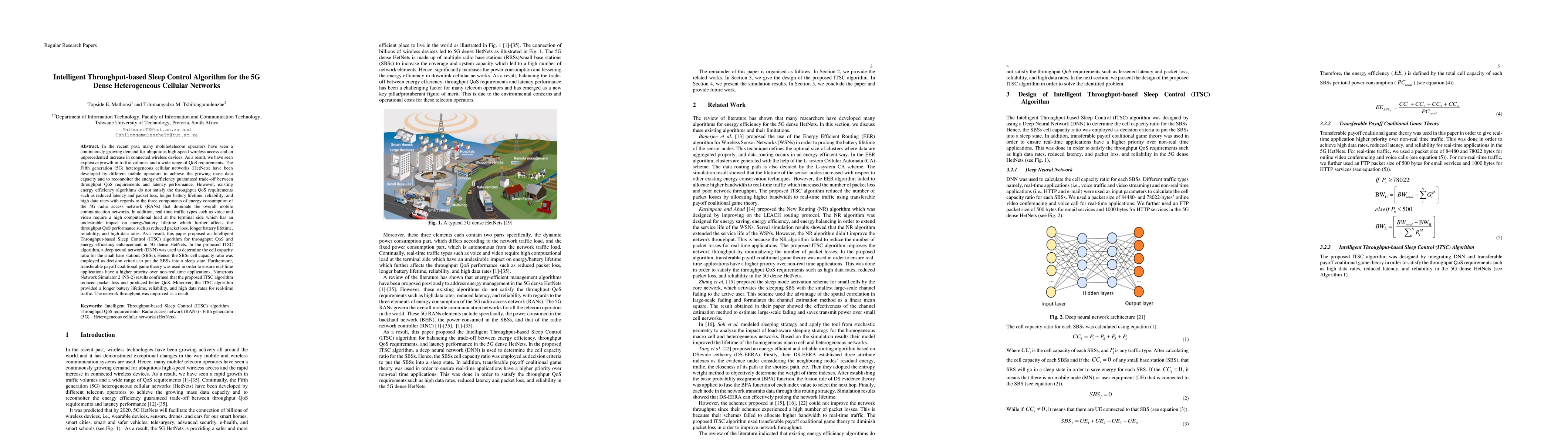 Thumbnail for Intelligent Throughput-based Sleep Control Algorithm for the 5G Dense
  Heterogeneous Cellular Networks