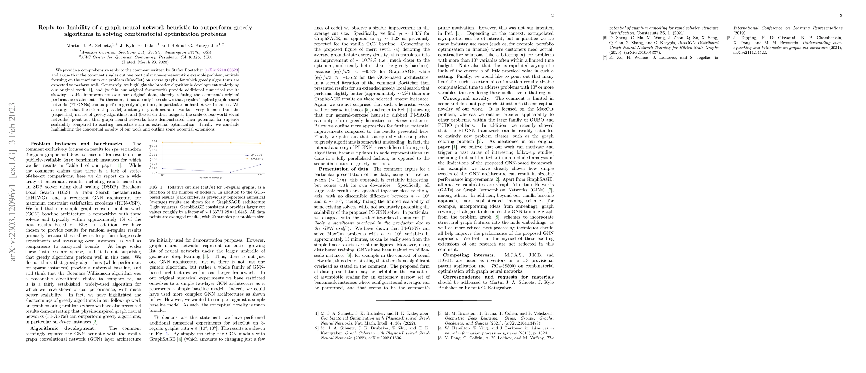 Thumbnail for Reply to: Inability of a graph neural network heuristic to outperform
  greedy algorithms in solving combinatorial optimization problems