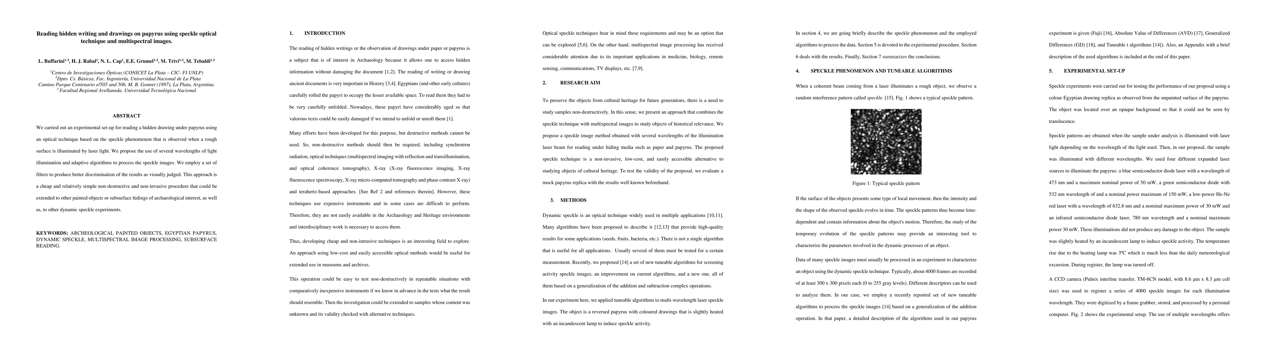 Thumbnail for Reading hidden writing and drawings on papyrus using speckle optical
  technique and multispectral images