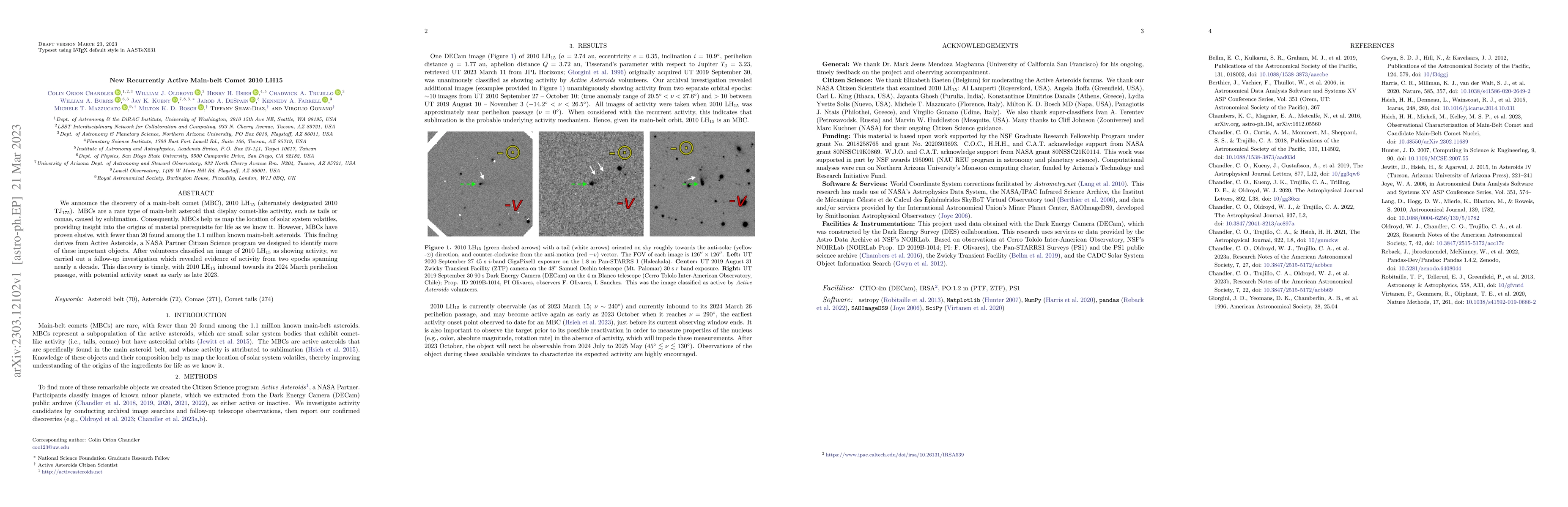 Thumbnail for New Recurrently Active Main-belt Comet 2010 LH15