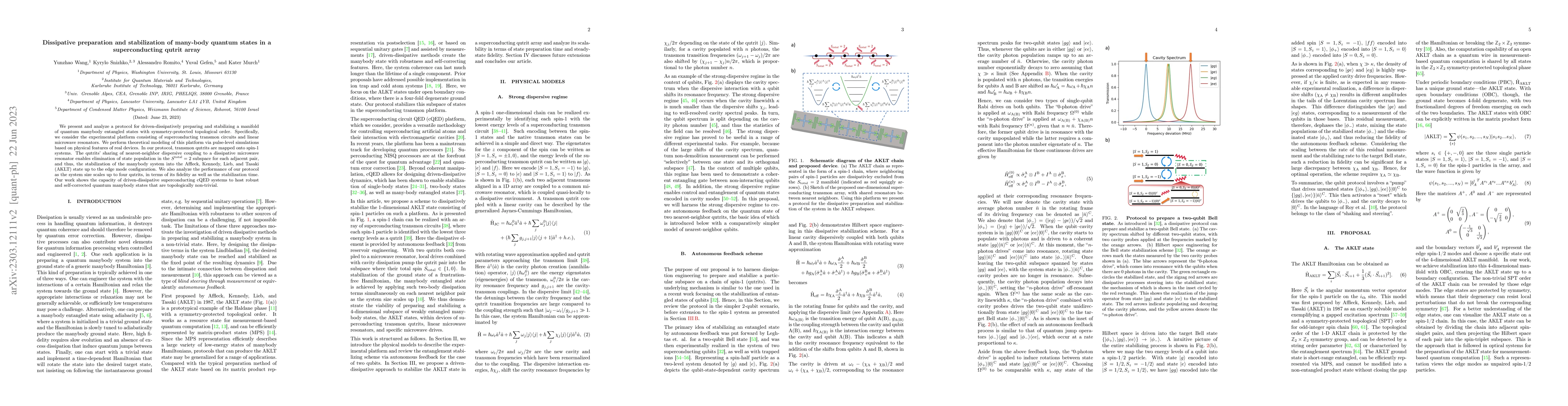 Thumbnail for Dissipative preparation and stabilization of many-body quantum states in
  a superconducting qutrit array