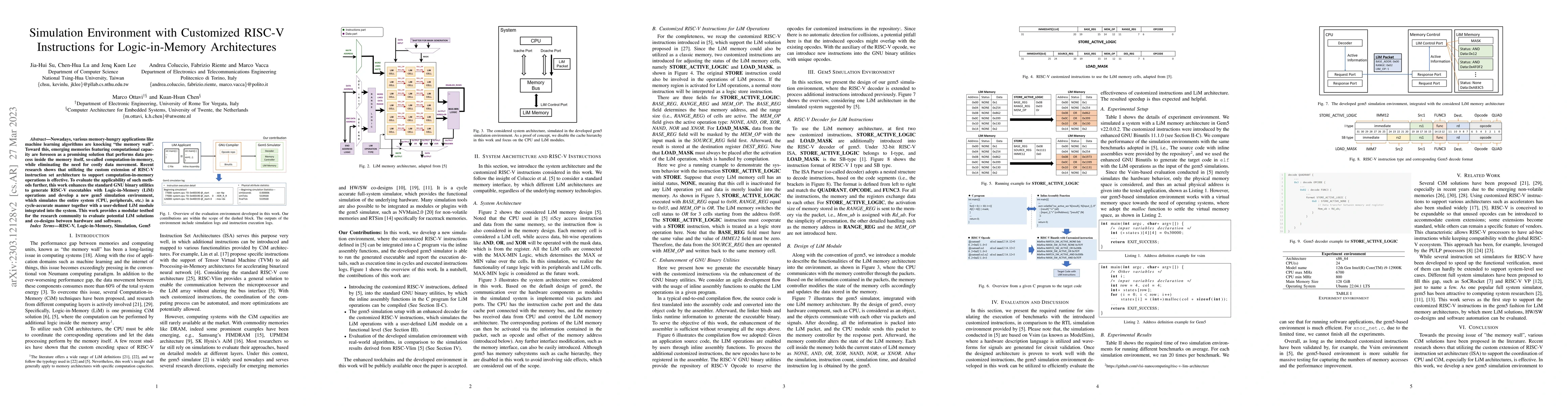 Thumbnail for Simulation Environment with Customized RISC-V Instructions for
  Logic-in-Memory Architectures