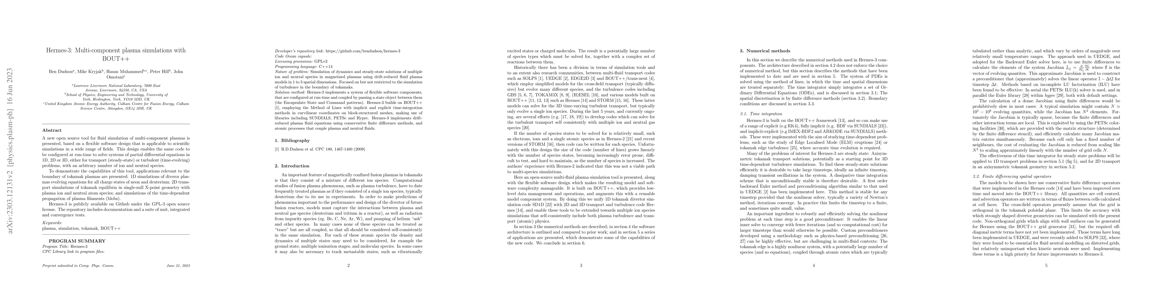 Thumbnail for Hermes-3: Multi-component plasma simulations with BOUT++