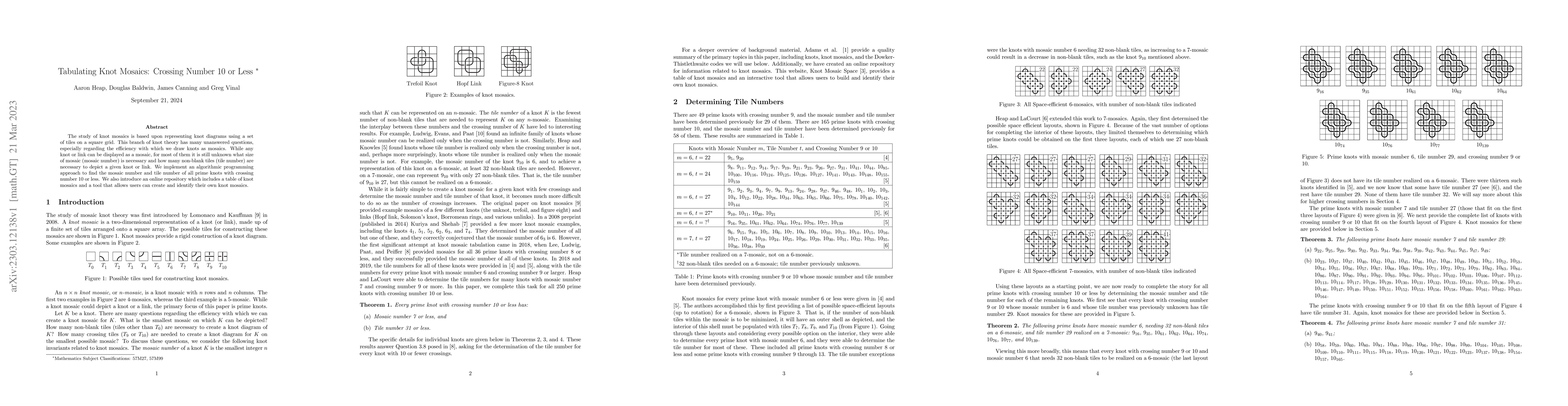 Thumbnail for Tabulating Knot Mosaics: Crossing Number 10 or Less