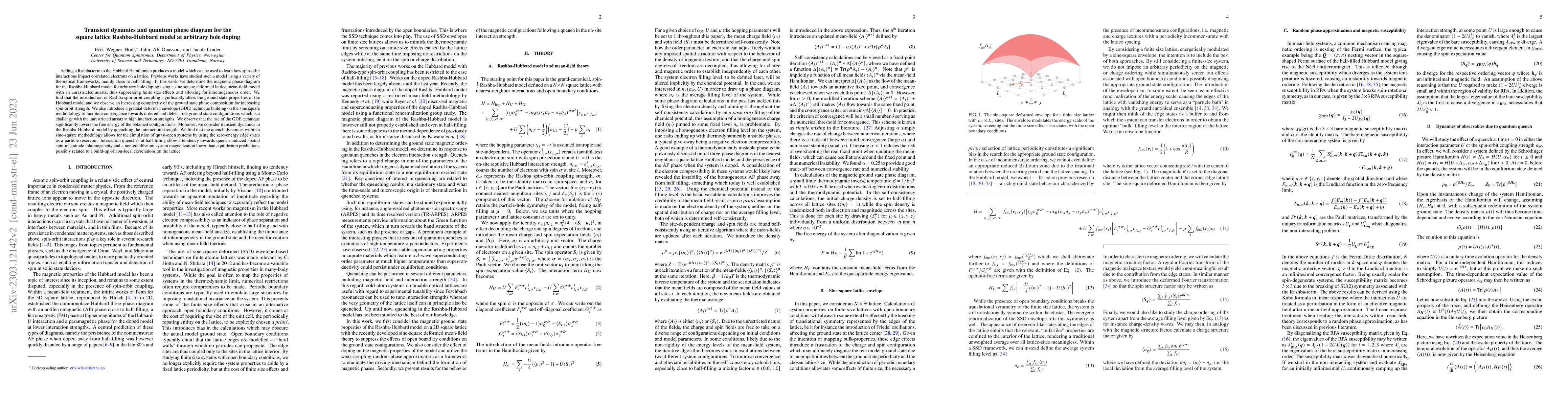Thumbnail for Transient dynamics and quantum phase diagram for the square lattice
  Rashba-Hubbard model at arbitrary hole doping
