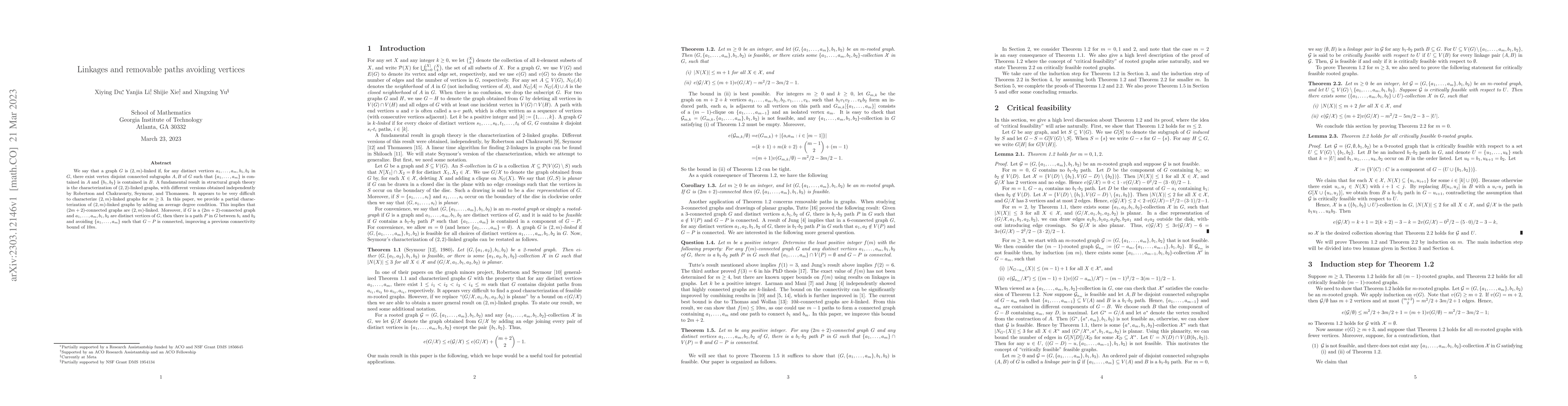 Thumbnail for Linkages and removable paths avoiding vertices