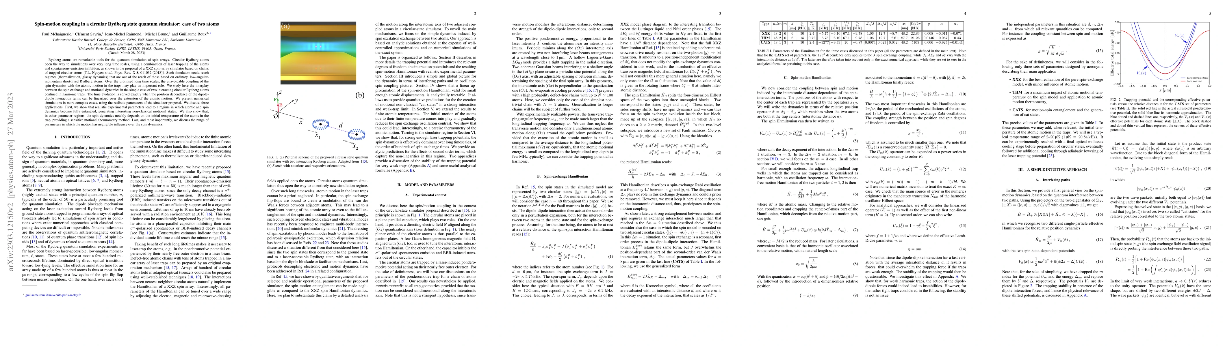 Thumbnail for Spin-motion coupling in a circular Rydberg state quantum simulator: case
  of two atoms