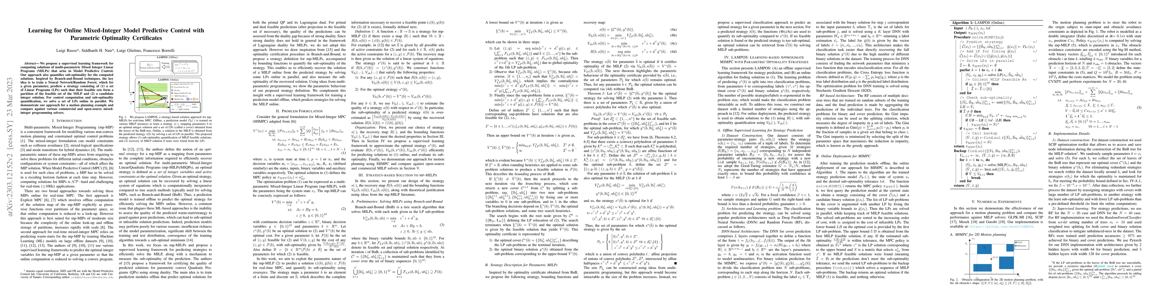 Thumbnail for Learning for Online Mixed-Integer Model Predictive Control with
  Parametric Optimality Certificates