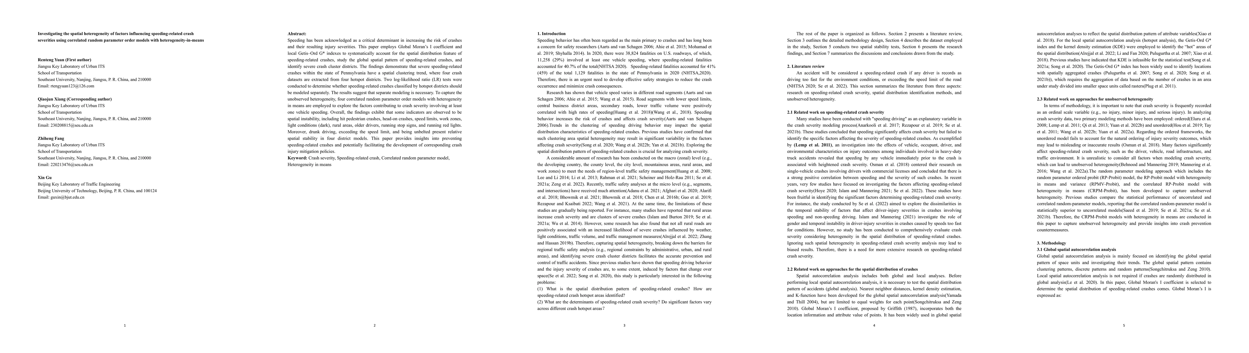 Thumbnail for Investigating the spatial heterogeneity of factors influencing
  speeding-related crash severities using correlated random parameter order
  models with heterogeneity-in-means