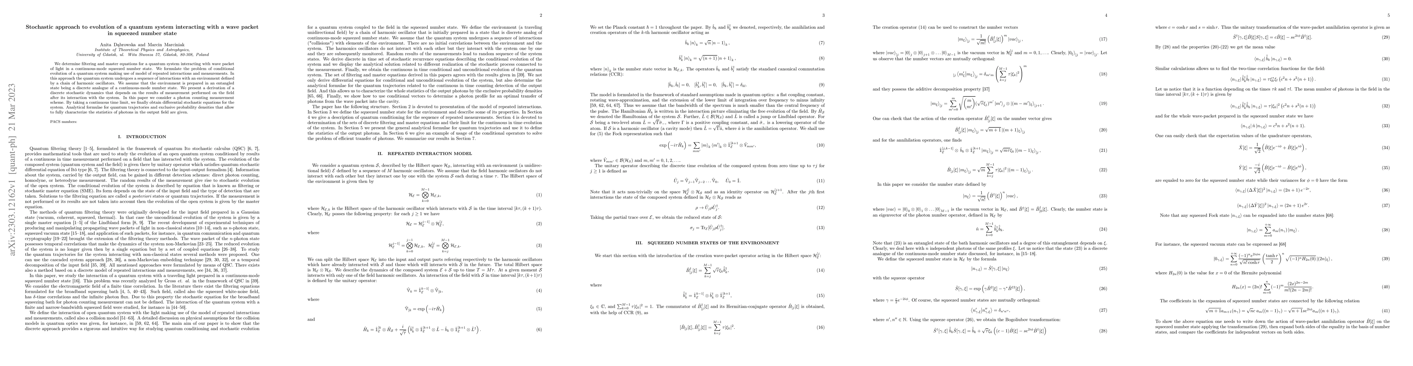 Thumbnail for Stochastic approach to evolution of a quantum system interacting with a
  wave packet in squeezed number state
