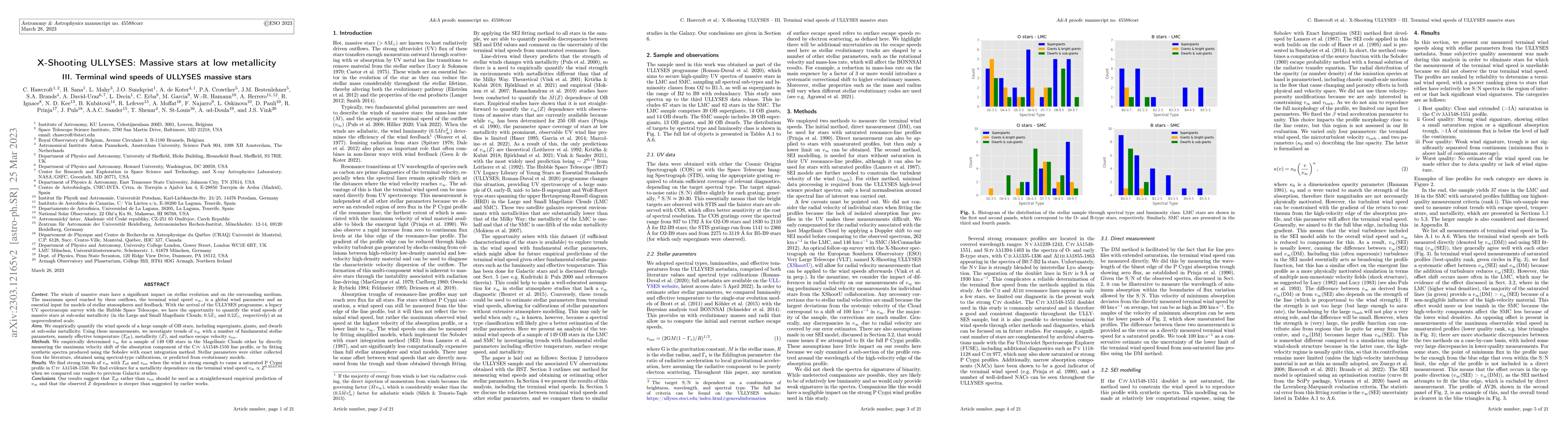 Thumbnail for X-Shooting ULLYSES: Massive stars at low metallicity. III. Terminal wind
  speeds of ULLYSES massive stars