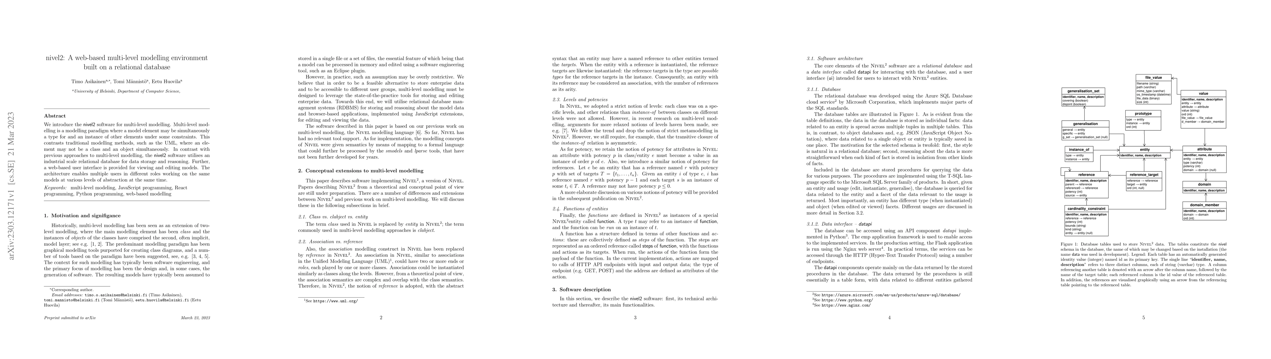 Thumbnail for nivel2: A web-based multi-level modelling environment built on a
  relational database