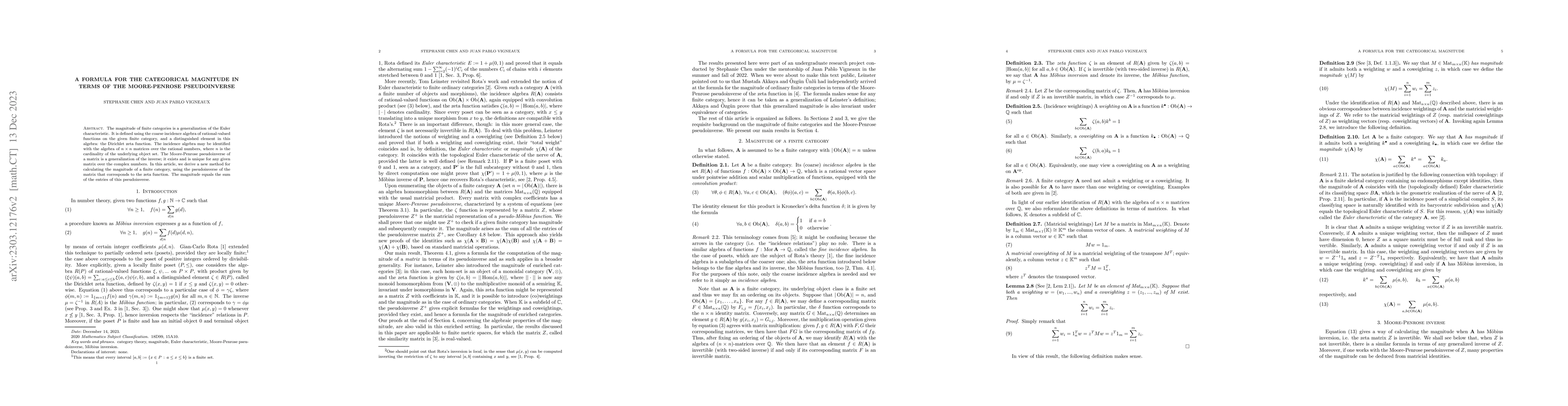 Thumbnail for A formula for the categorical magnitude in terms of the Moore-Penrose
  pseudoinverse