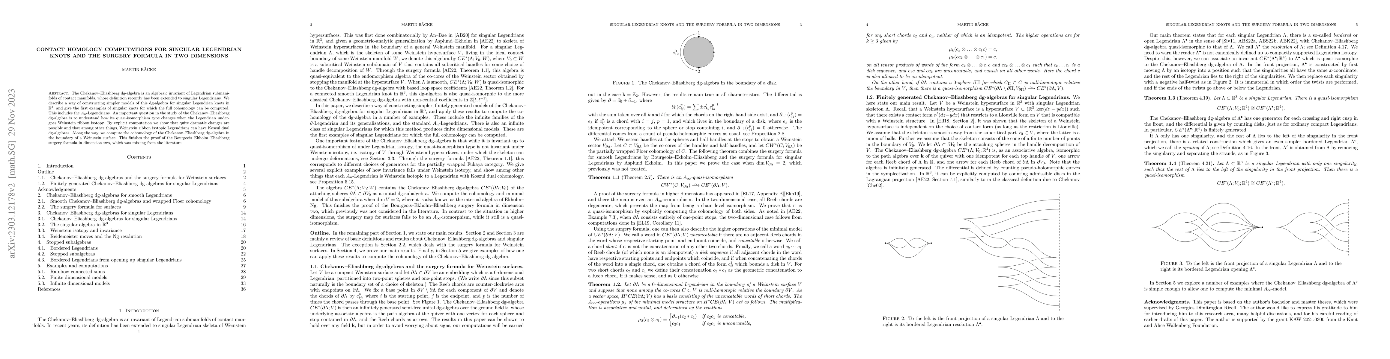 Thumbnail for Contact homology computations for singular Legendrian knots and the
  surgery formula in two dimensions
