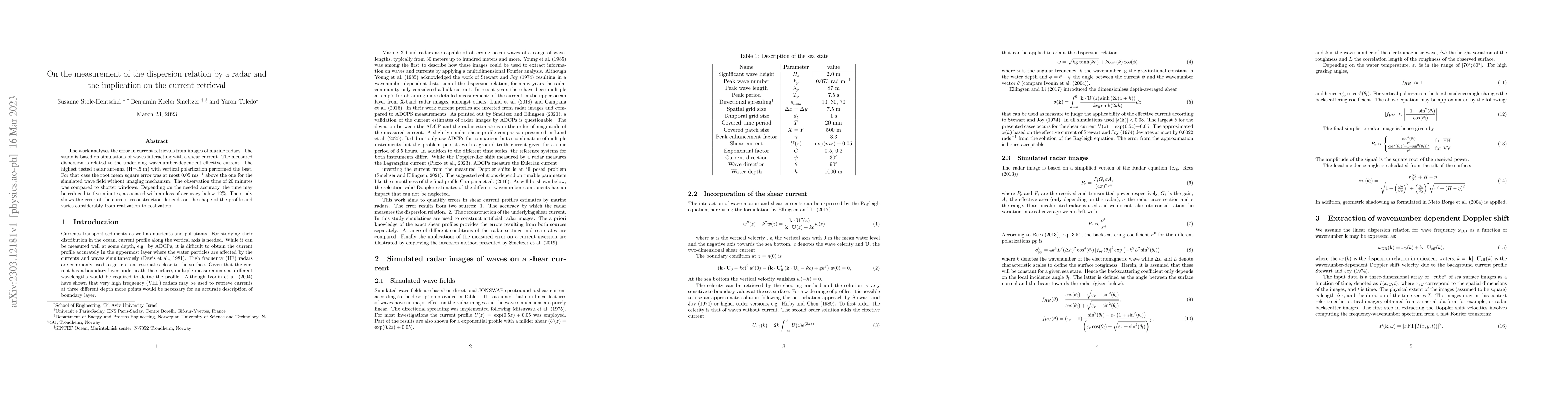 Thumbnail for On the measurement of the dispersion relation by a radar and the
  implication on the current retrieval