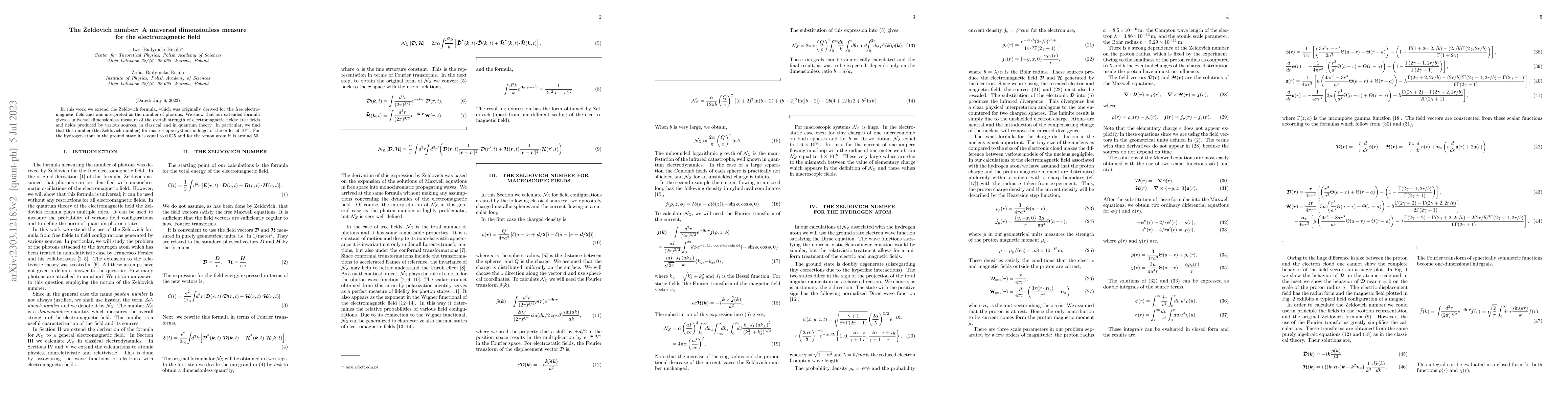 Thumbnail for The Zeldovich number: A universal dimensionless measure for the
  electromagnetic field