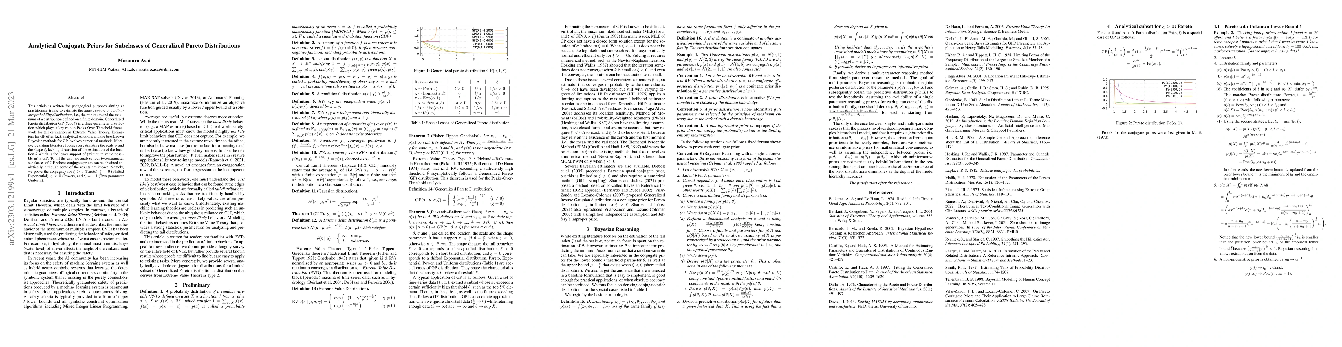 Thumbnail for Analytical Conjugate Priors for Subclasses of Generalized Pareto
  Distributions