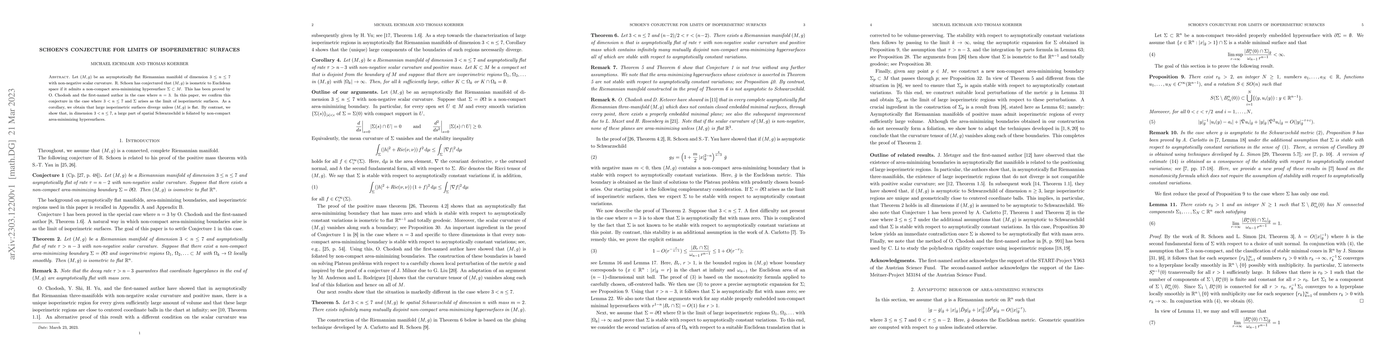 Thumbnail for Schoen's conjecture for limits of isoperimetric surfaces