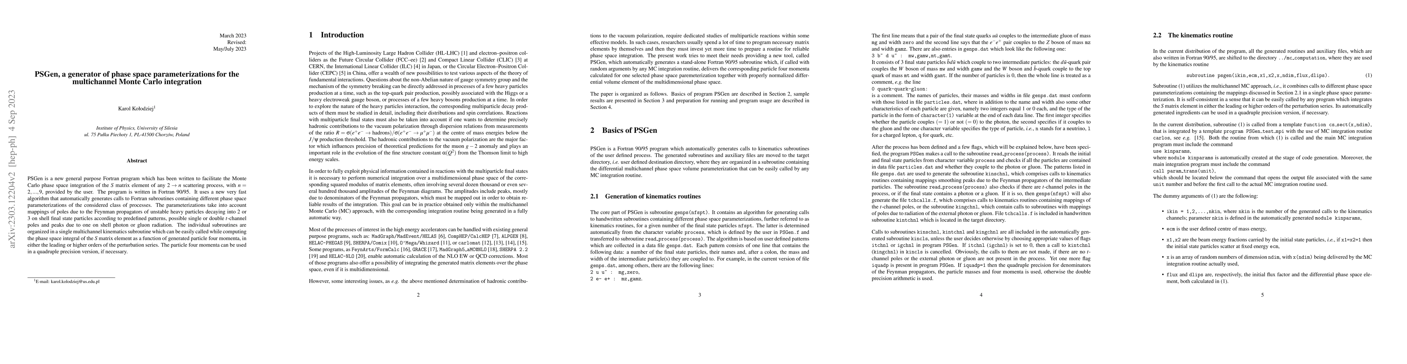 Thumbnail for PSGen, a generator of phase space parameterizations for the multichannel
  Monte Carlo integration