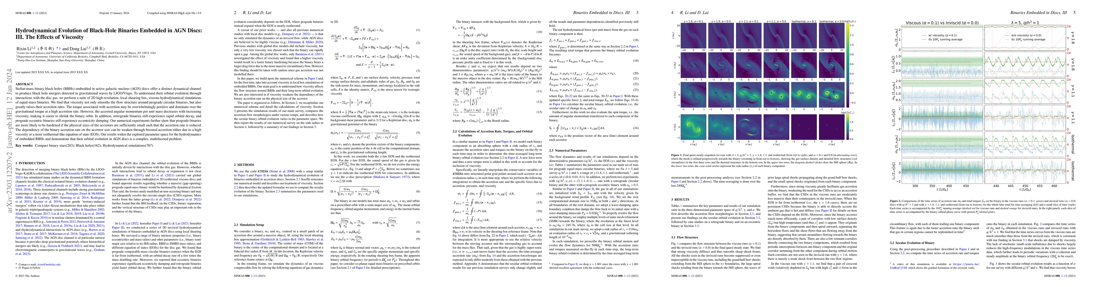 Thumbnail for Hydrodynamical Evolution of Black-Hole Binaries Embedded in AGN Discs:
  III. The Effects of Viscosity