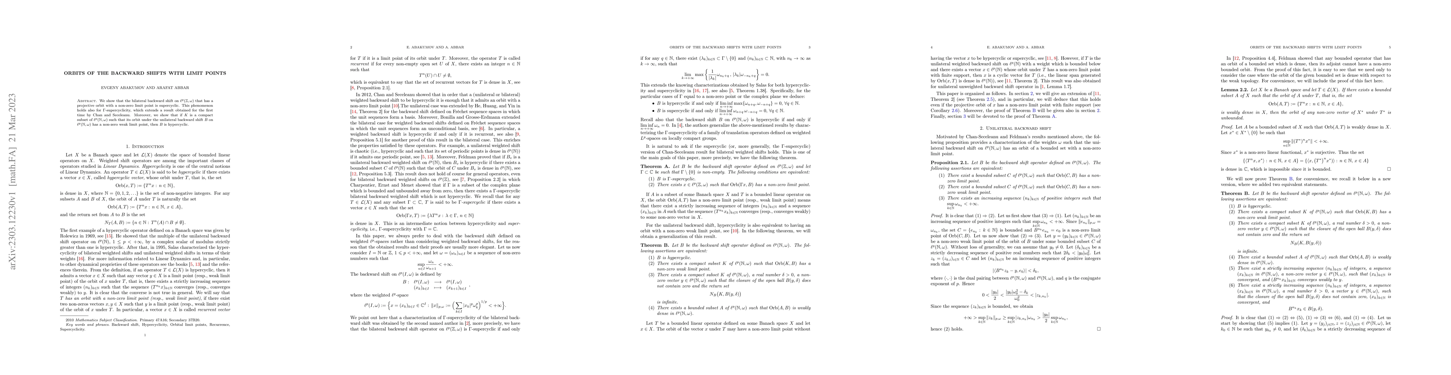 Thumbnail for Orbits of the Backward Shifts with limit points