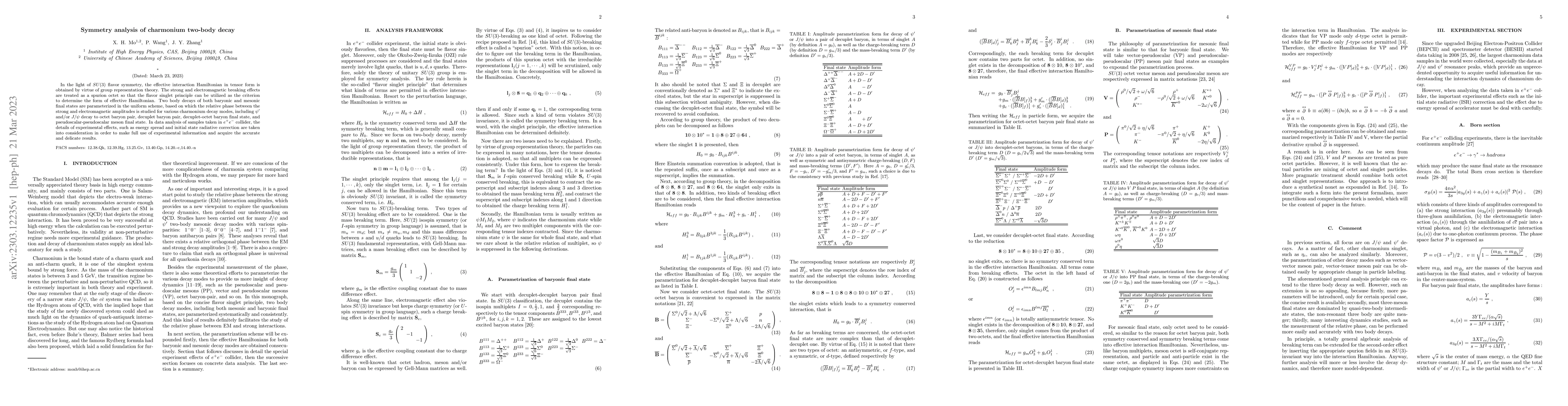 Thumbnail for Symmetry analysis of charmonium two-body decay