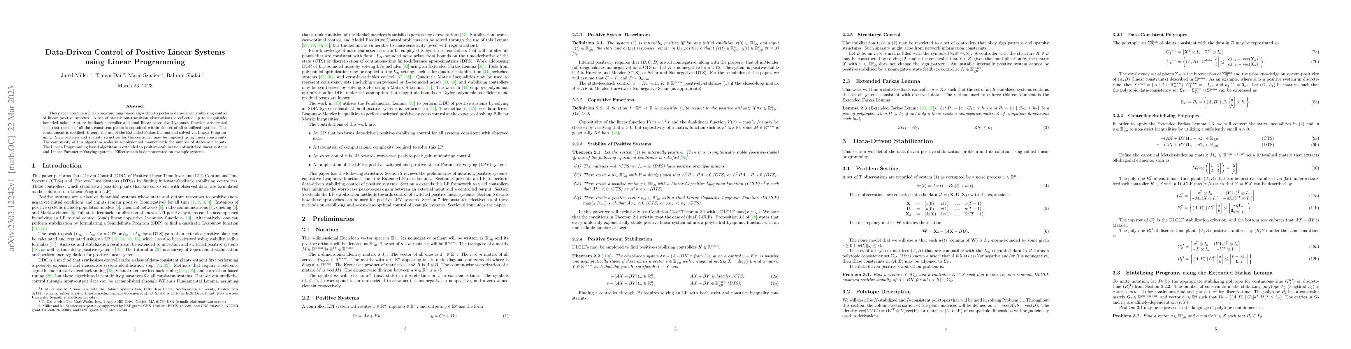 Thumbnail for Data-Driven Control of Positive Linear Systems using Linear Programming