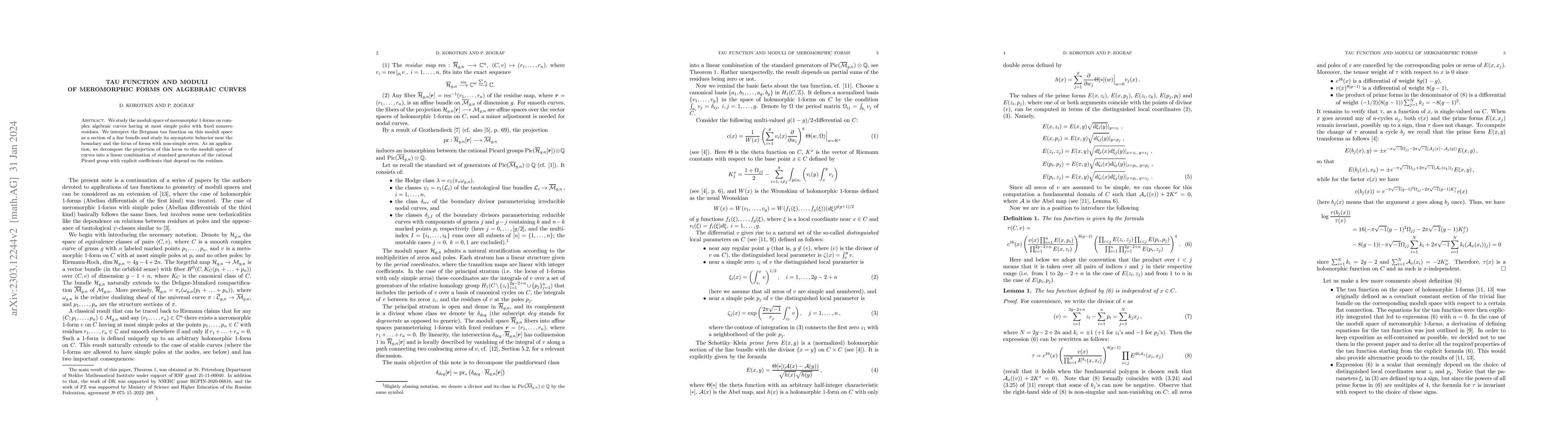 Thumbnail for Tau function and moduli of meromorphic forms on algebraic curves