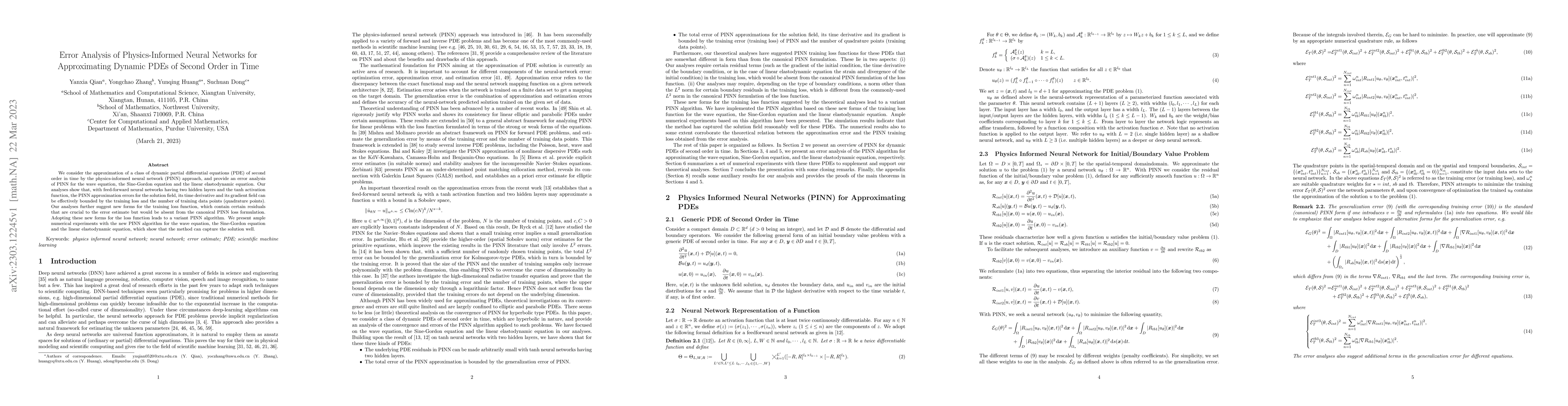 Thumbnail for Error Analysis of Physics-Informed Neural Networks for Approximating
  Dynamic PDEs of Second Order in Time