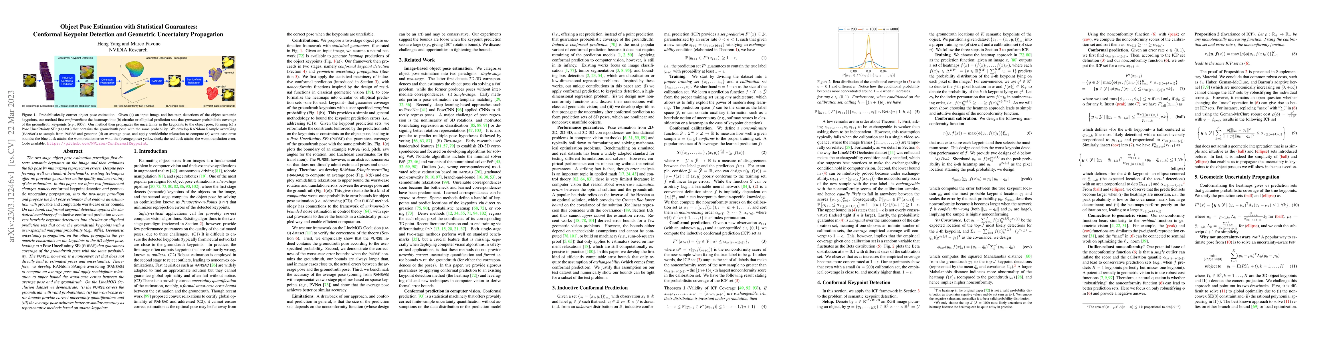 Thumbnail for Object Pose Estimation with Statistical Guarantees: Conformal Keypoint
  Detection and Geometric Uncertainty Propagation