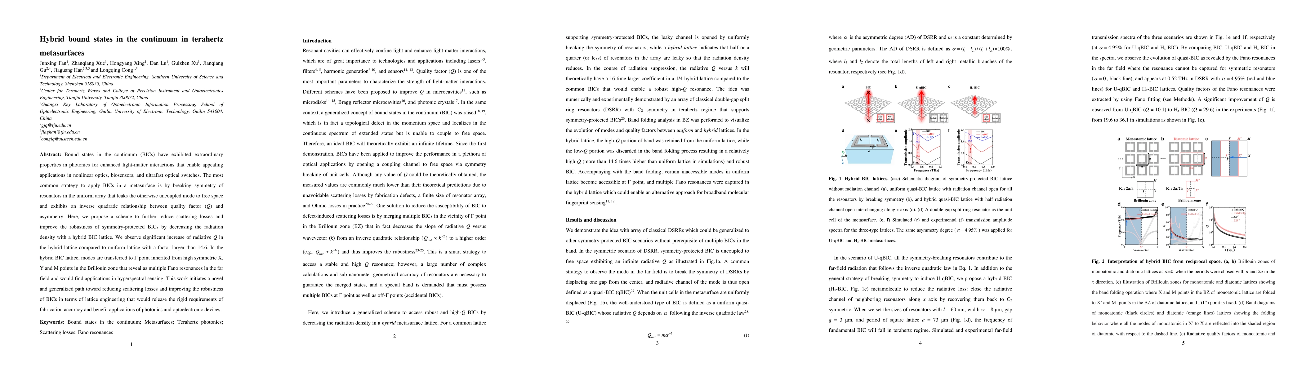 Thumbnail for Hybrid bound states in the continuum in terahertz metasurfaces