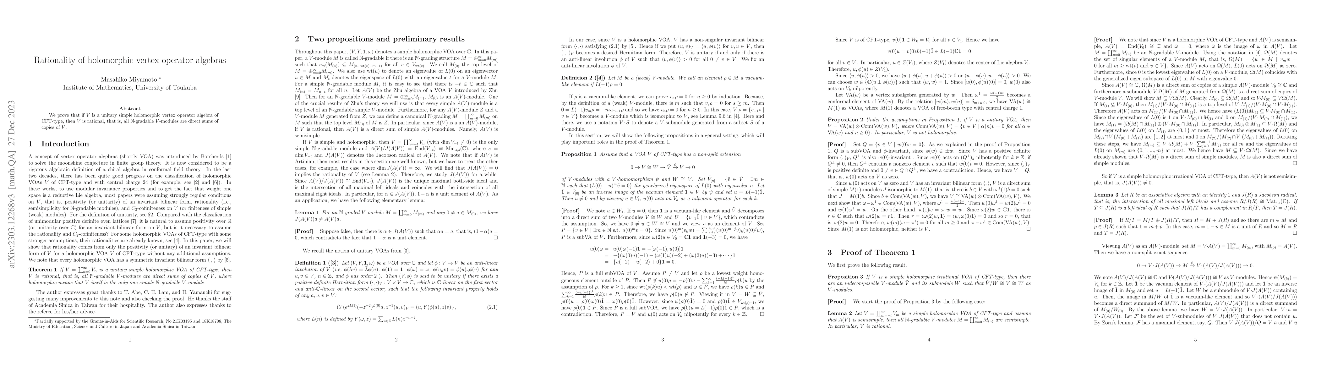 Thumbnail for Rationality of holomorphic vertex operator algebras