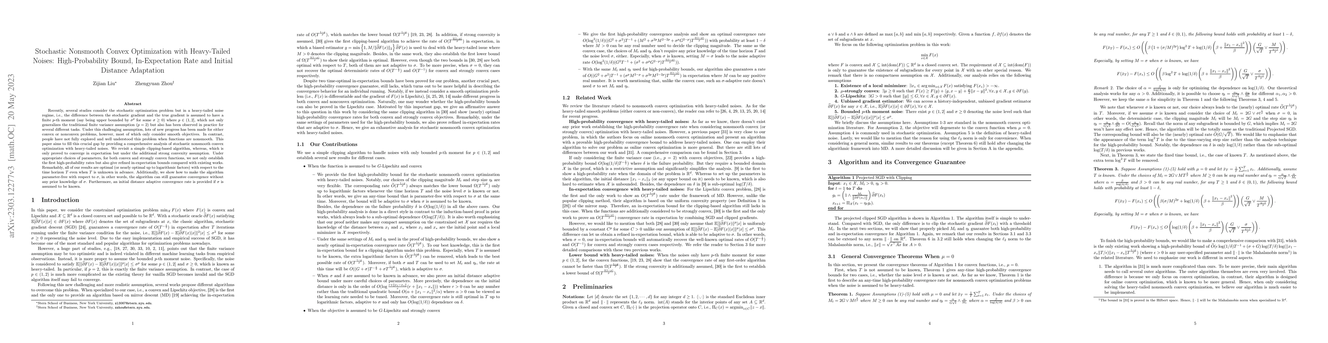 Thumbnail for Stochastic Nonsmooth Convex Optimization with Heavy-Tailed Noises:
  High-Probability Bound, In-Expectation Rate and Initial Distance Adaptation