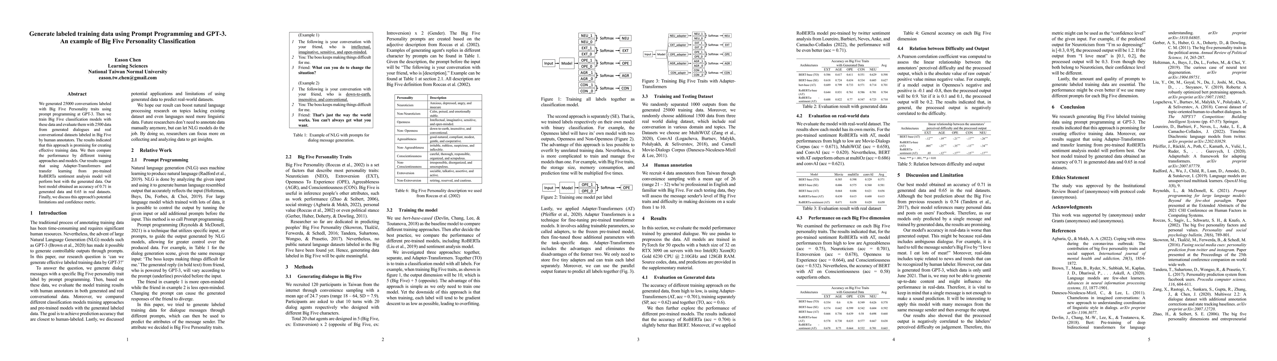 Thumbnail for Generate labeled training data using Prompt Programming and GPT-3. An
  example of Big Five Personality Classification