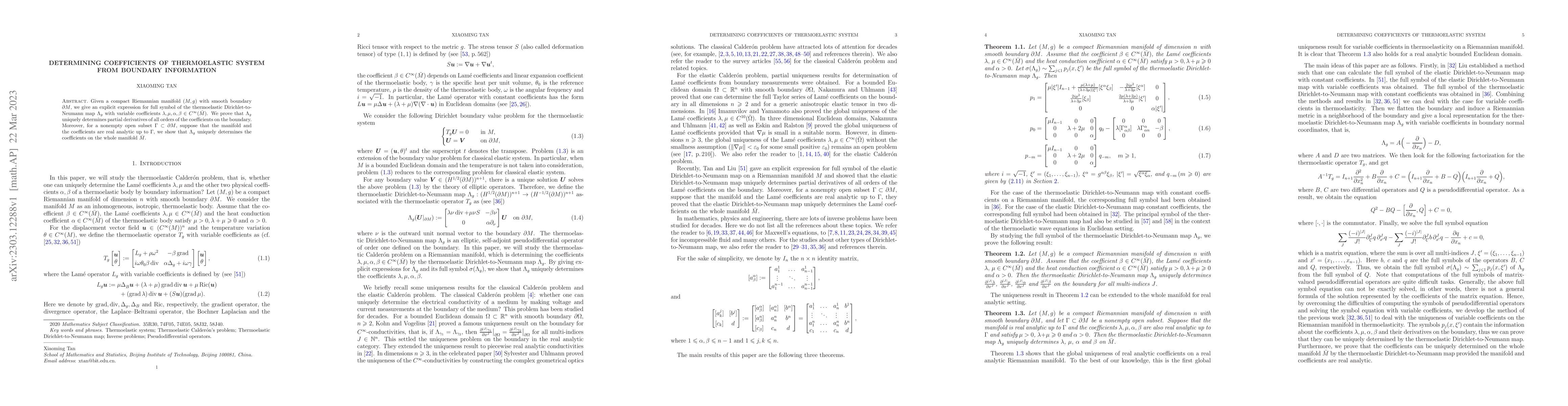 Thumbnail for Determining coefficients of thermoelastic system from boundary
  information