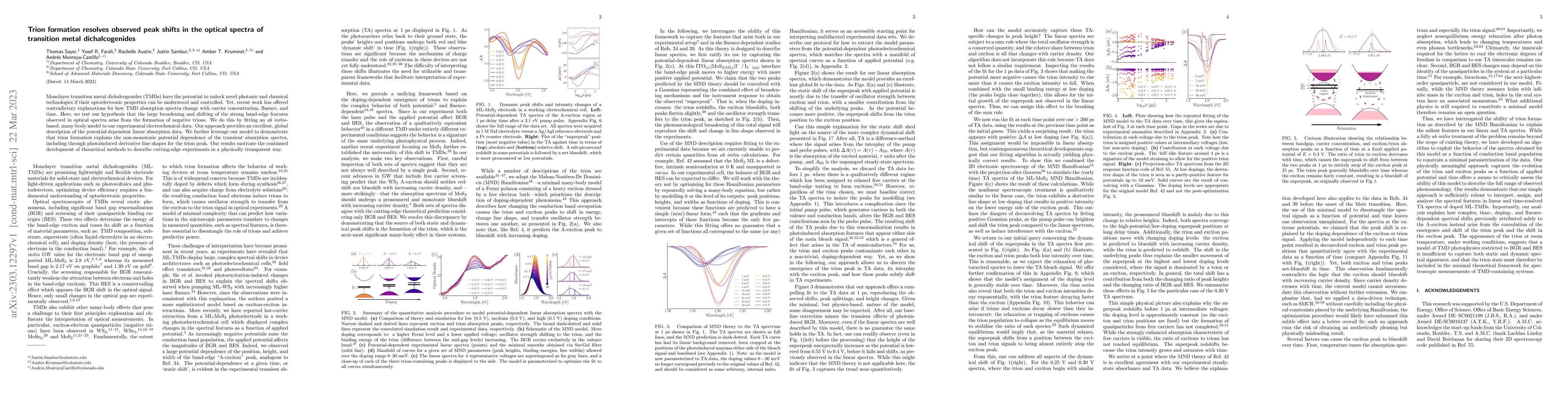 Thumbnail for Trion formation resolves observed peak shifts in the optical spectra of
  transition metal dichalcogenides