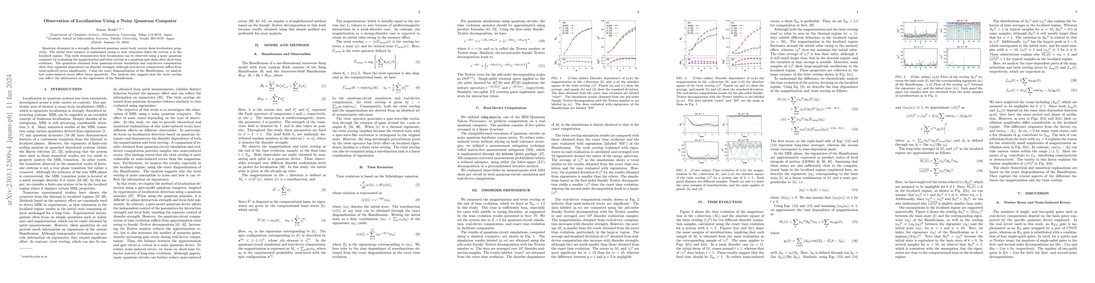 Thumbnail for Observation of Localization Using a Noisy Quantum Computer