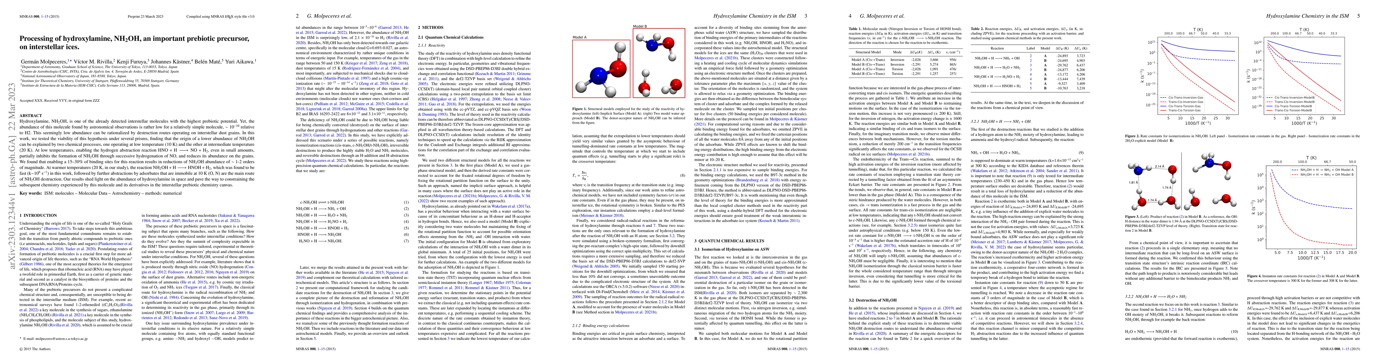 Thumbnail for Processing of hydroxylamine, NH2OH, an important prebiotic precursor, on
  interstellar ices