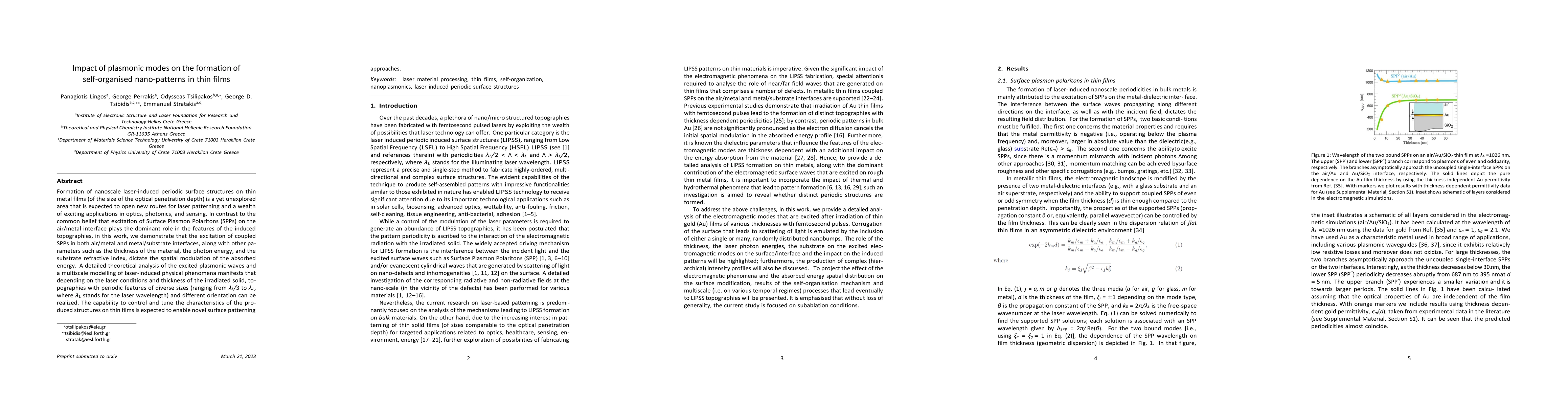 Thumbnail for Impact of plasmonic modes on the formation of self-organised
  nano-patterns in thin films