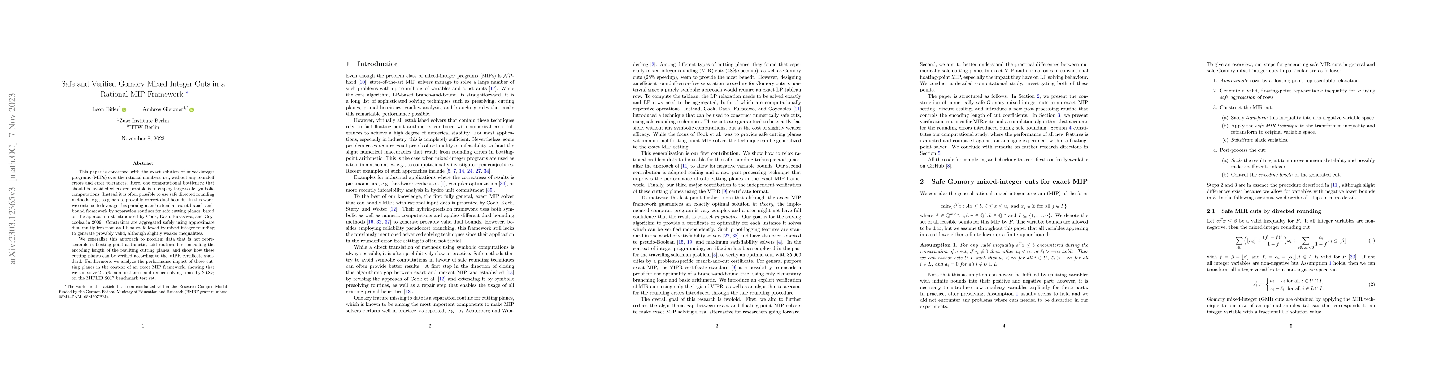 Thumbnail for Safe and Verified Gomory Mixed Integer Cuts in a Rational MIP Framework