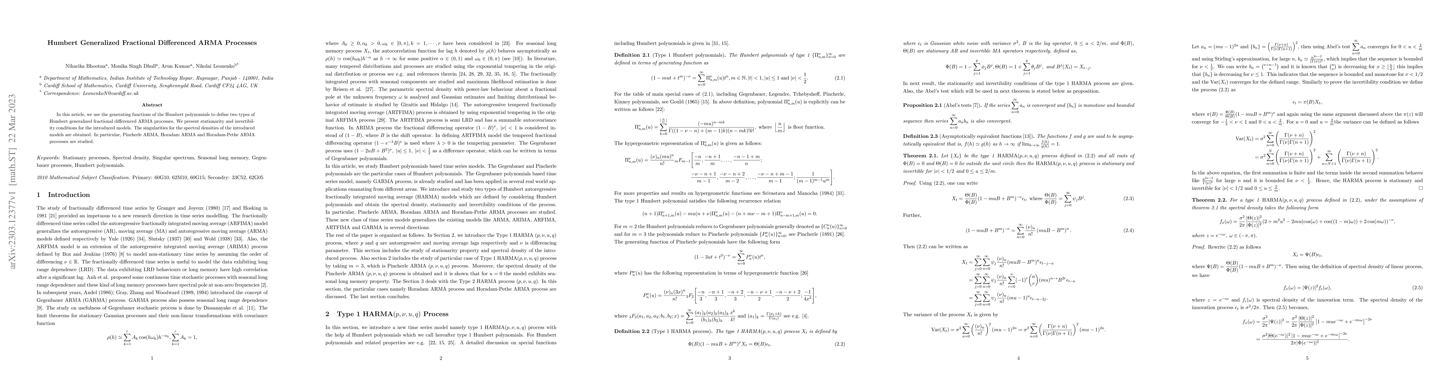 Thumbnail for Humbert Generalized Fractional Differenced ARMA Processes