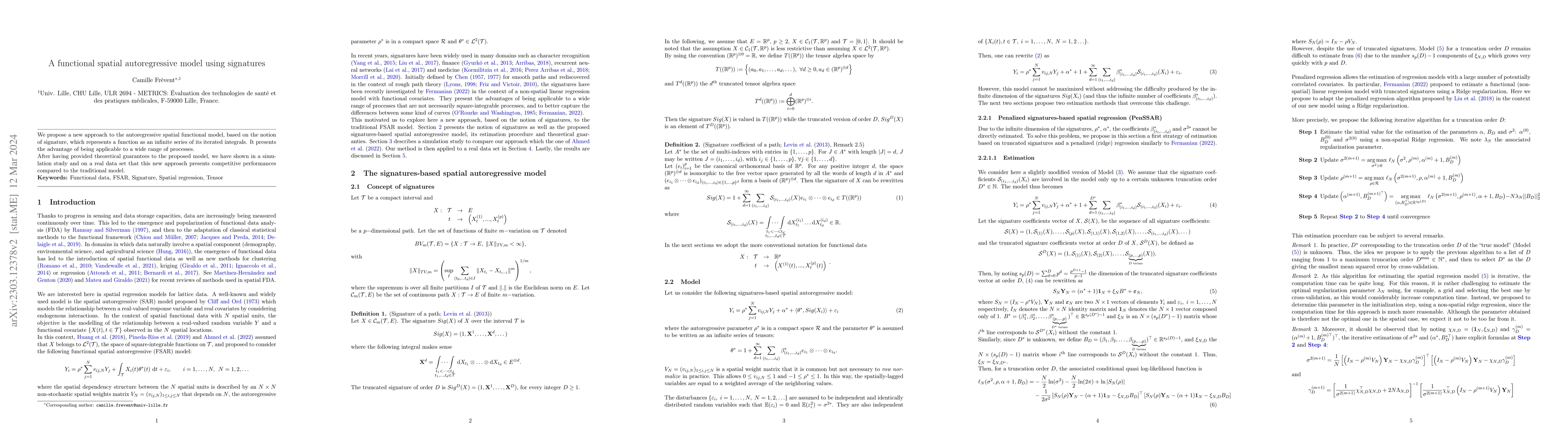 Thumbnail for A functional spatial autoregressive model using signatures
